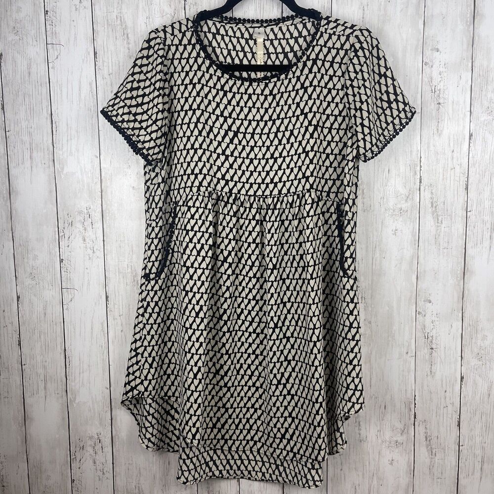 Uncle Frank Tunic Dress Women Sz S Black Cream Heart Print Feminine Romantic Top